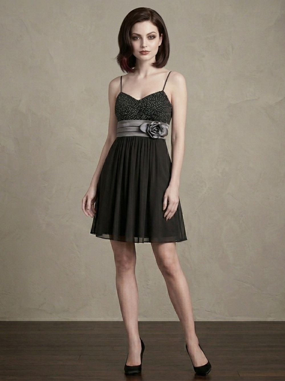 Vintage Black Spaghetti-Strap babydoll Dress with Satin Waistband whimsygoth